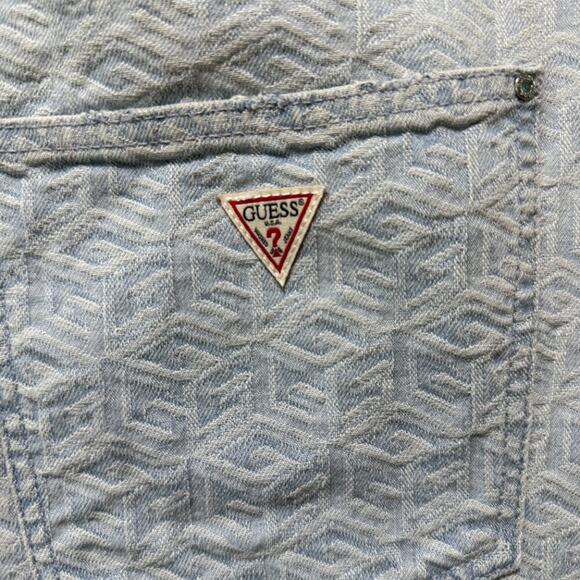 Guess Cube Pattern Denim Mini Skirt Light Blue Button Front Sustainable 30 - Picture 4 of 14